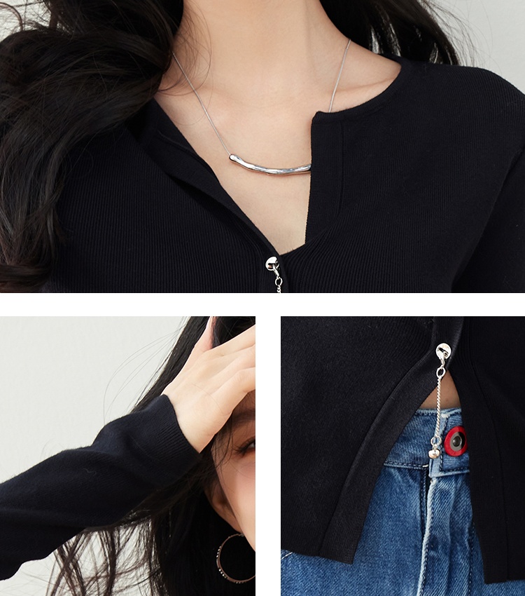 Antique silver bottoming sweater V-neck split tops for women