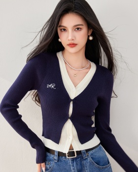 Mixed colors short bottoming shirt slim sweater for women