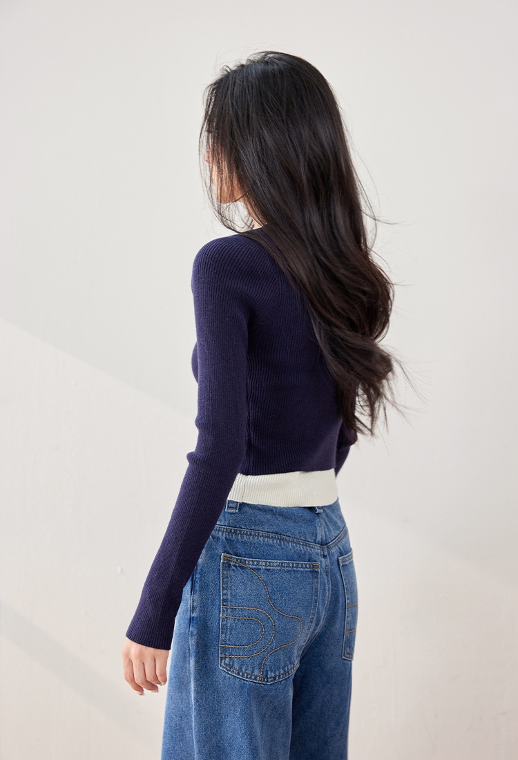 Mixed colors short bottoming shirt slim sweater for women