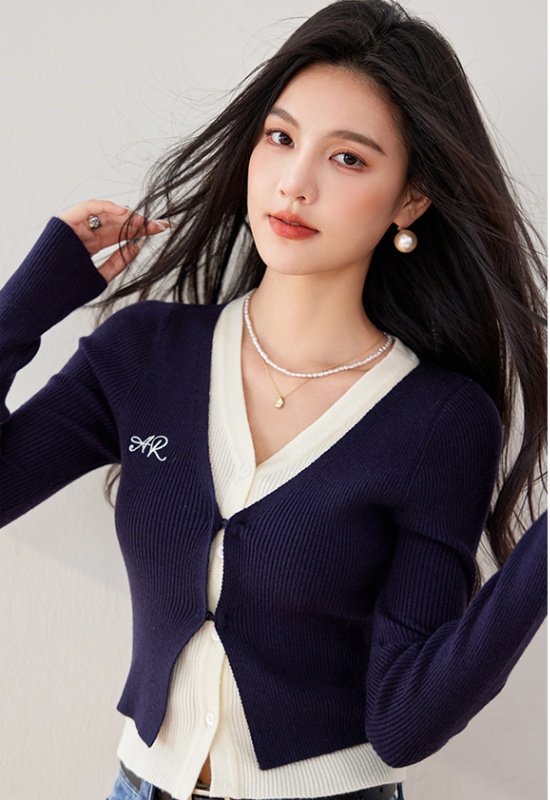 Mixed colors short bottoming shirt slim sweater for women