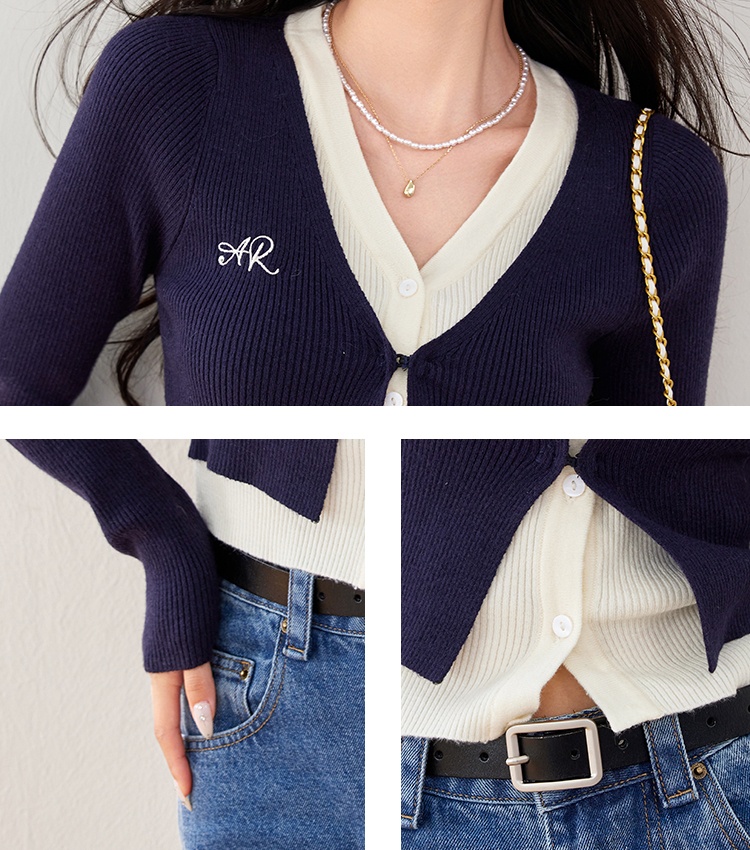 Mixed colors short bottoming shirt slim sweater for women