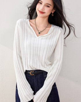 Pit stripe shirts trumpet sleeves sweater for women