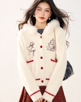 All-match mixed colors coat kitten removable cardigan for women