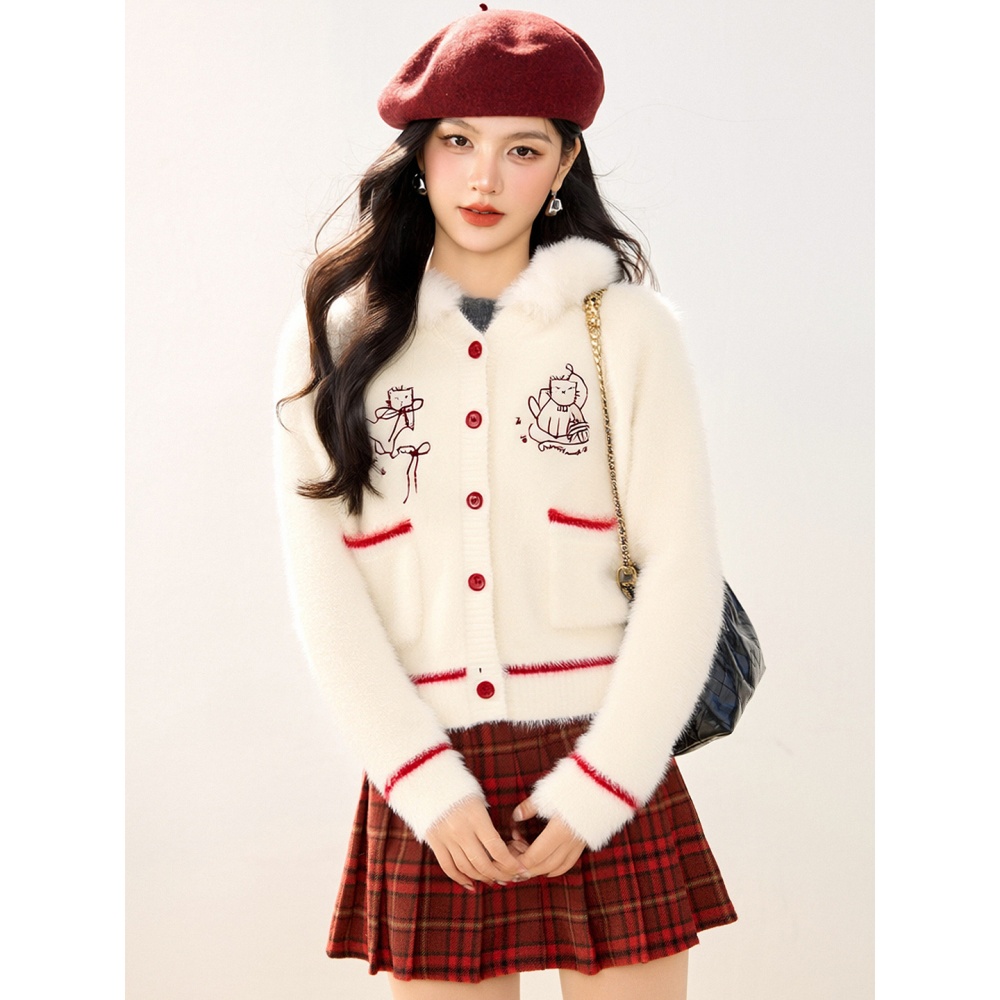 All-match mixed colors coat kitten removable cardigan for women