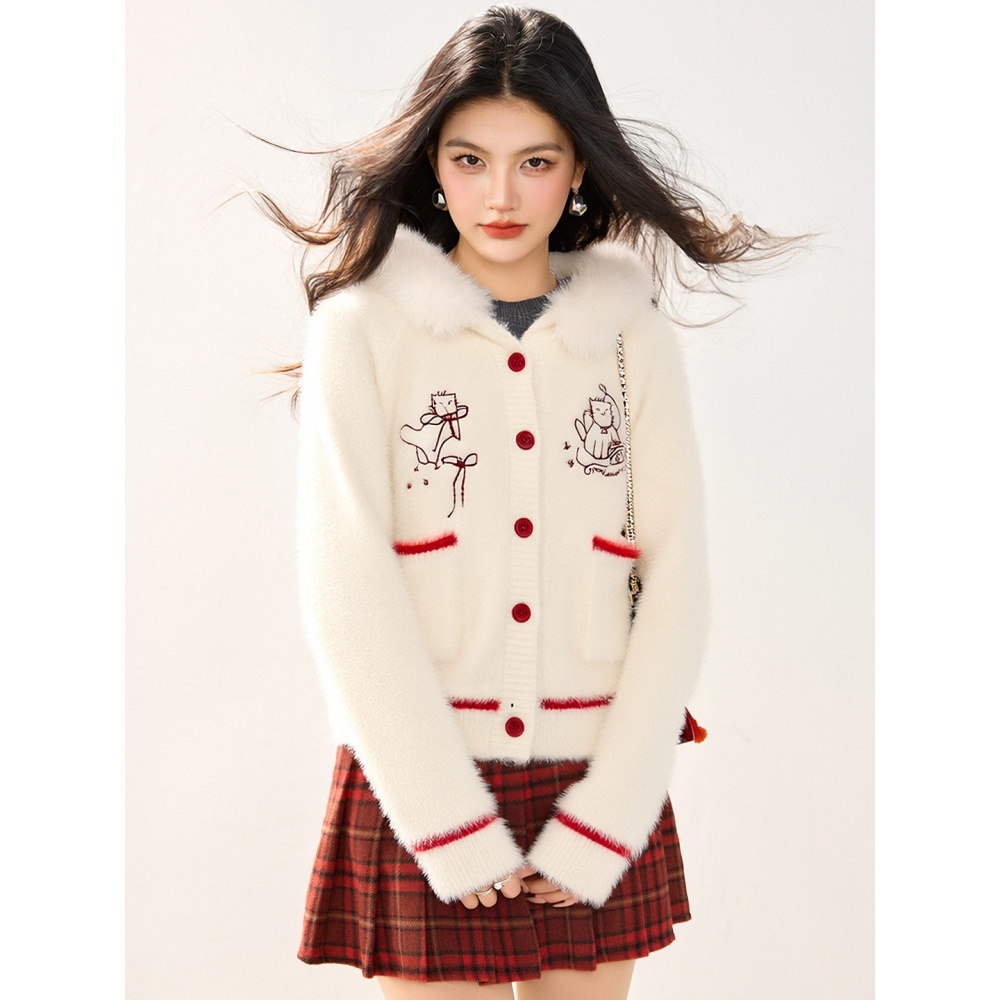 All-match mixed colors coat kitten removable cardigan for women