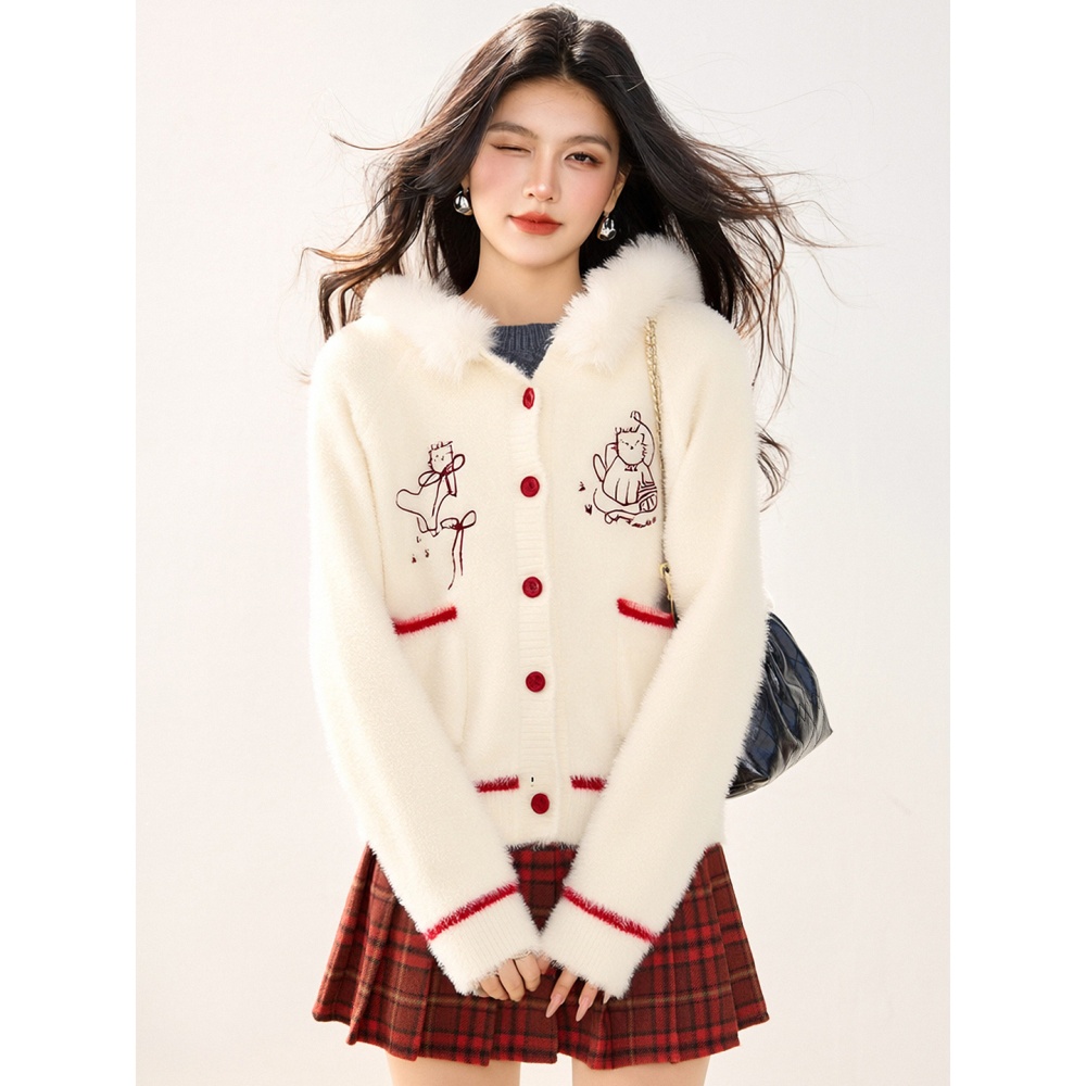 All-match mixed colors coat kitten removable cardigan for women