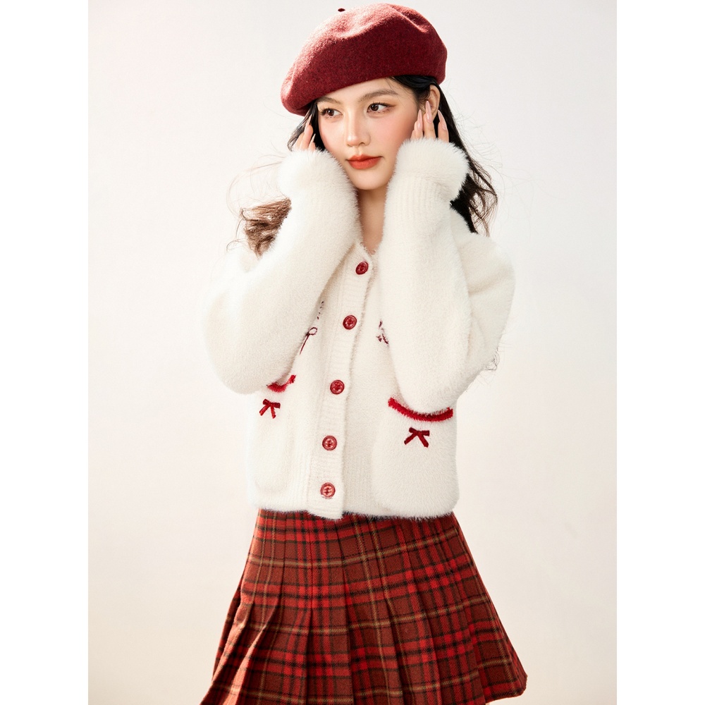 All-match mixed colors coat kitten removable cardigan for women