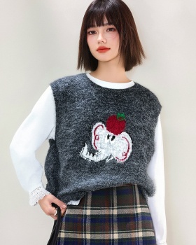 Thermal waistcoat knitted T-shirt 2pcs set for women