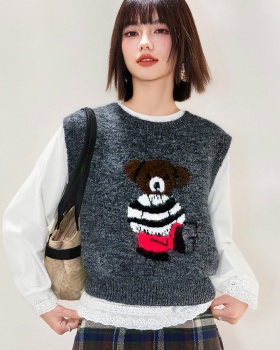 Embroidery spring waistcoat cartoon T-shirt 2pcs set