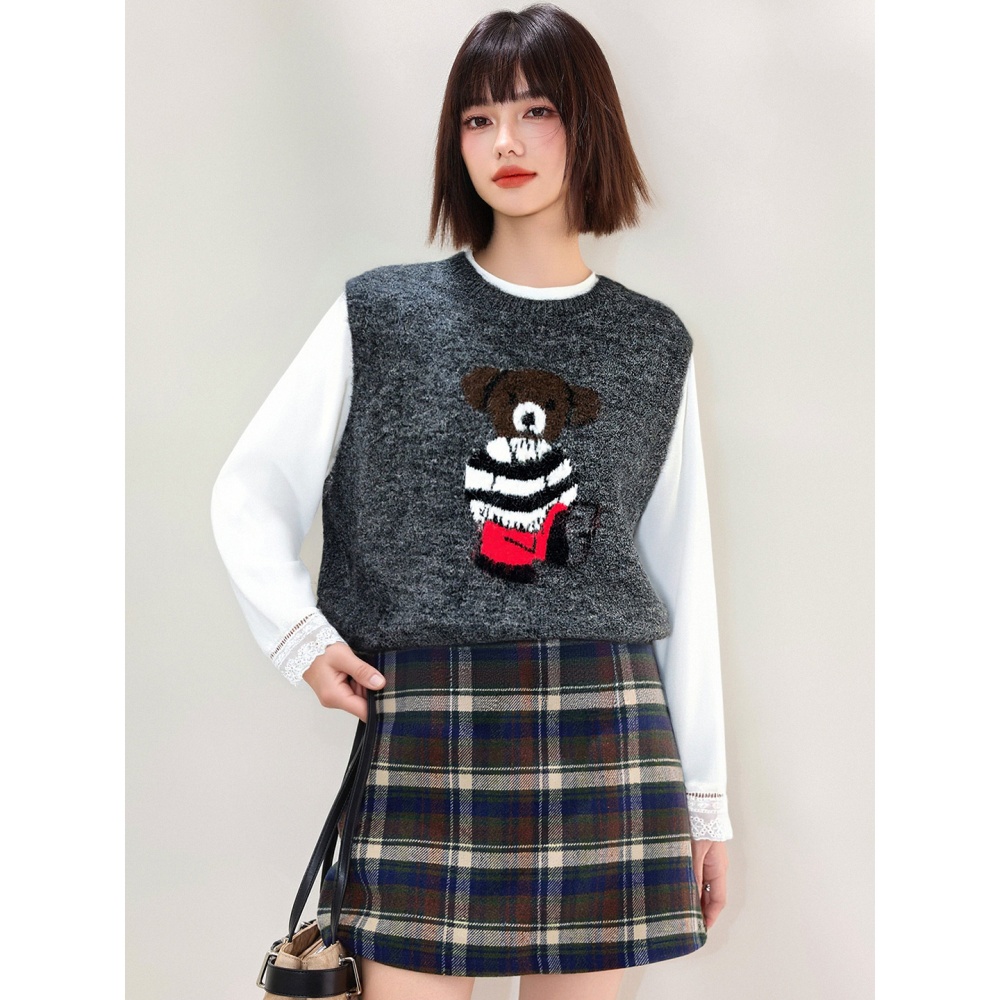 Embroidery spring waistcoat cartoon T-shirt 2pcs set