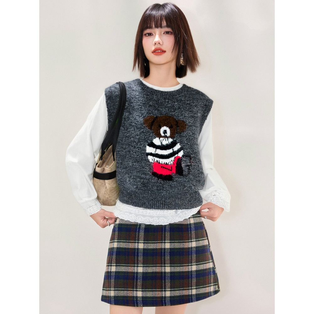 Embroidery spring waistcoat cartoon T-shirt 2pcs set