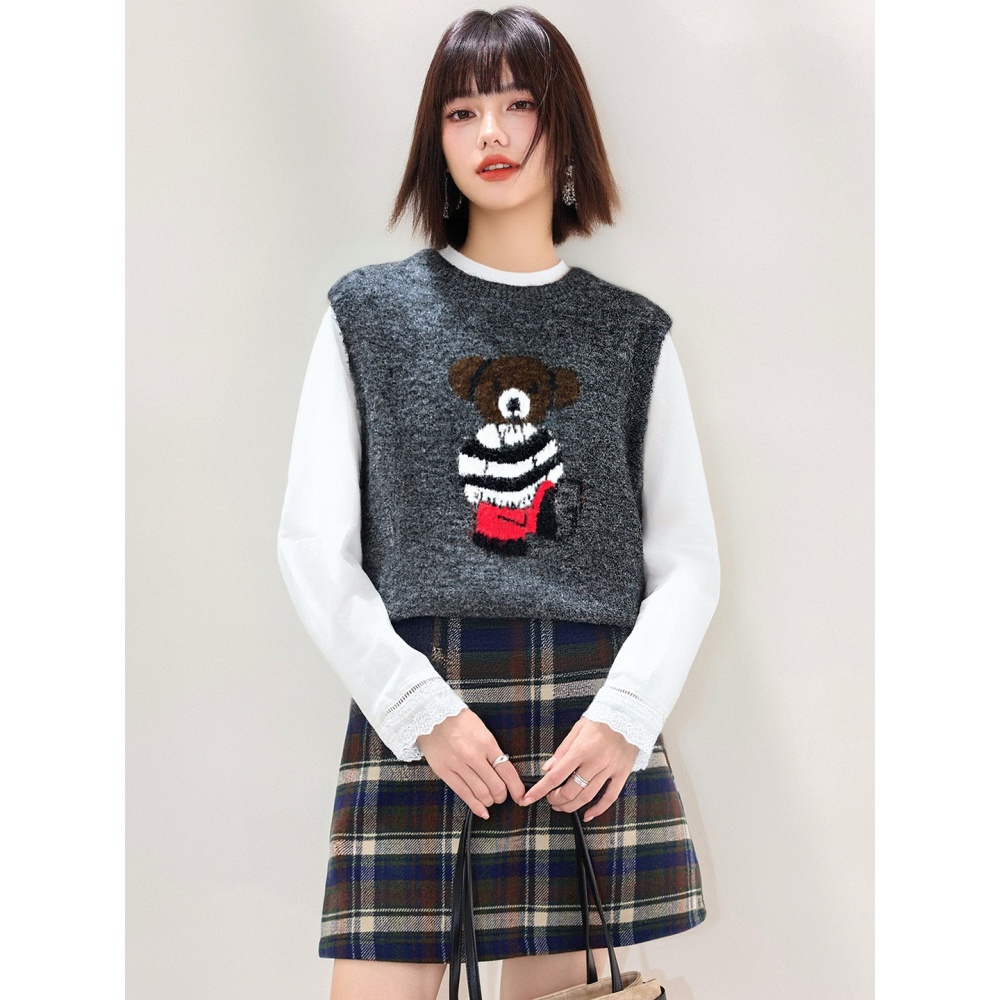 Embroidery spring waistcoat cartoon T-shirt 2pcs set