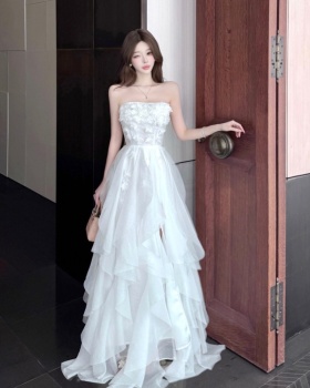 Ladies sling stereoscopic flowers pinched waist dress