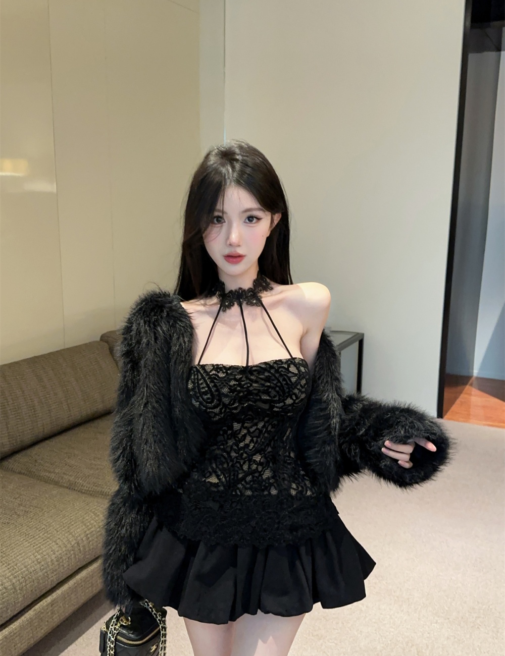 Sexy enticement puff skirt spring lace culottes a set for women