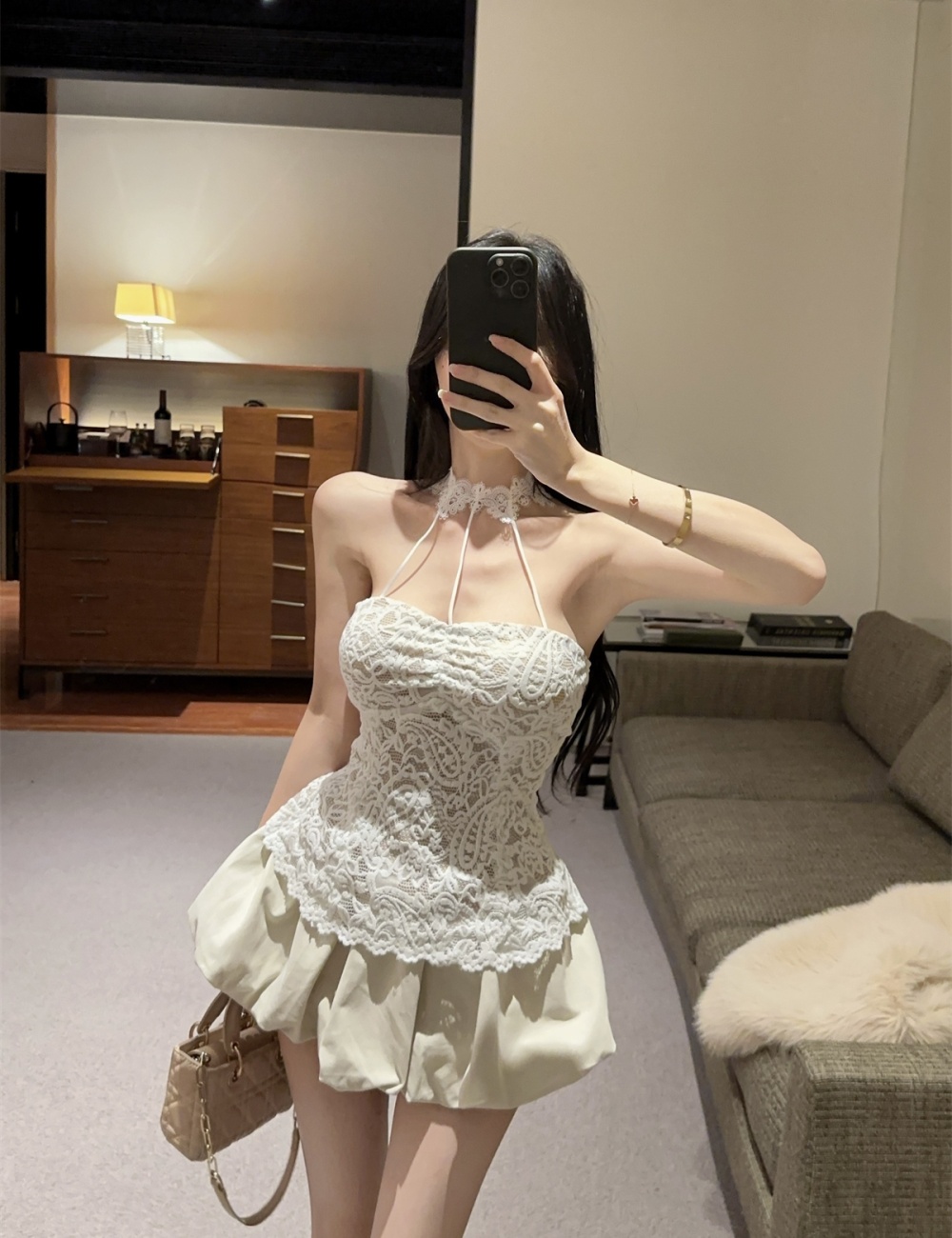 Sexy enticement puff skirt spring lace culottes a set for women