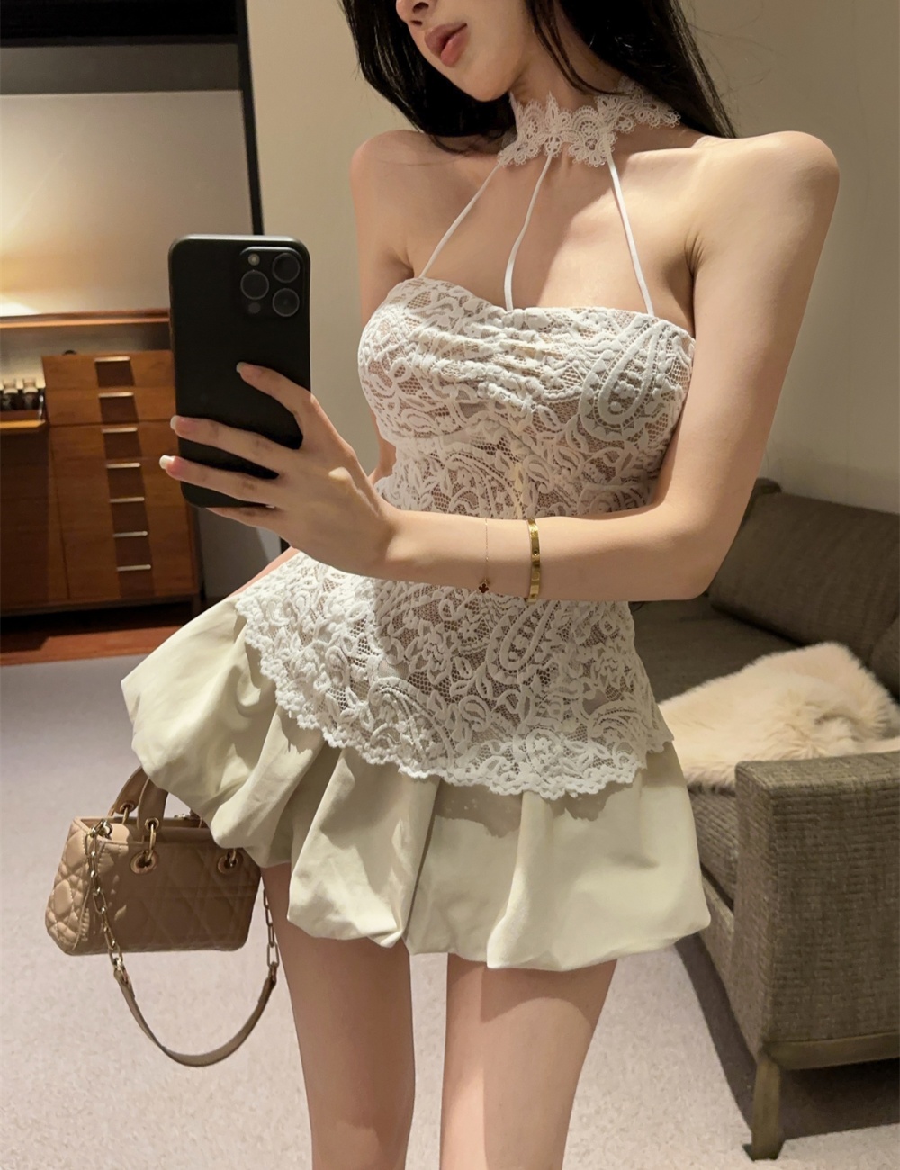 Sexy enticement puff skirt spring lace culottes a set for women
