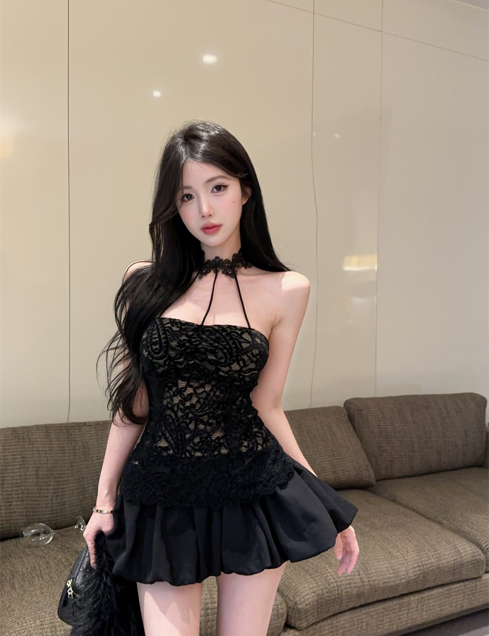 Slim halter sexy enticement lace tops for women