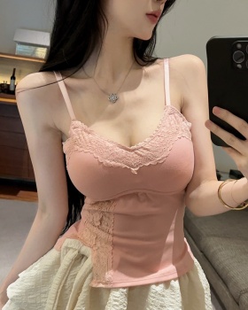 Sling spring with chest pad tops split lace vest for women