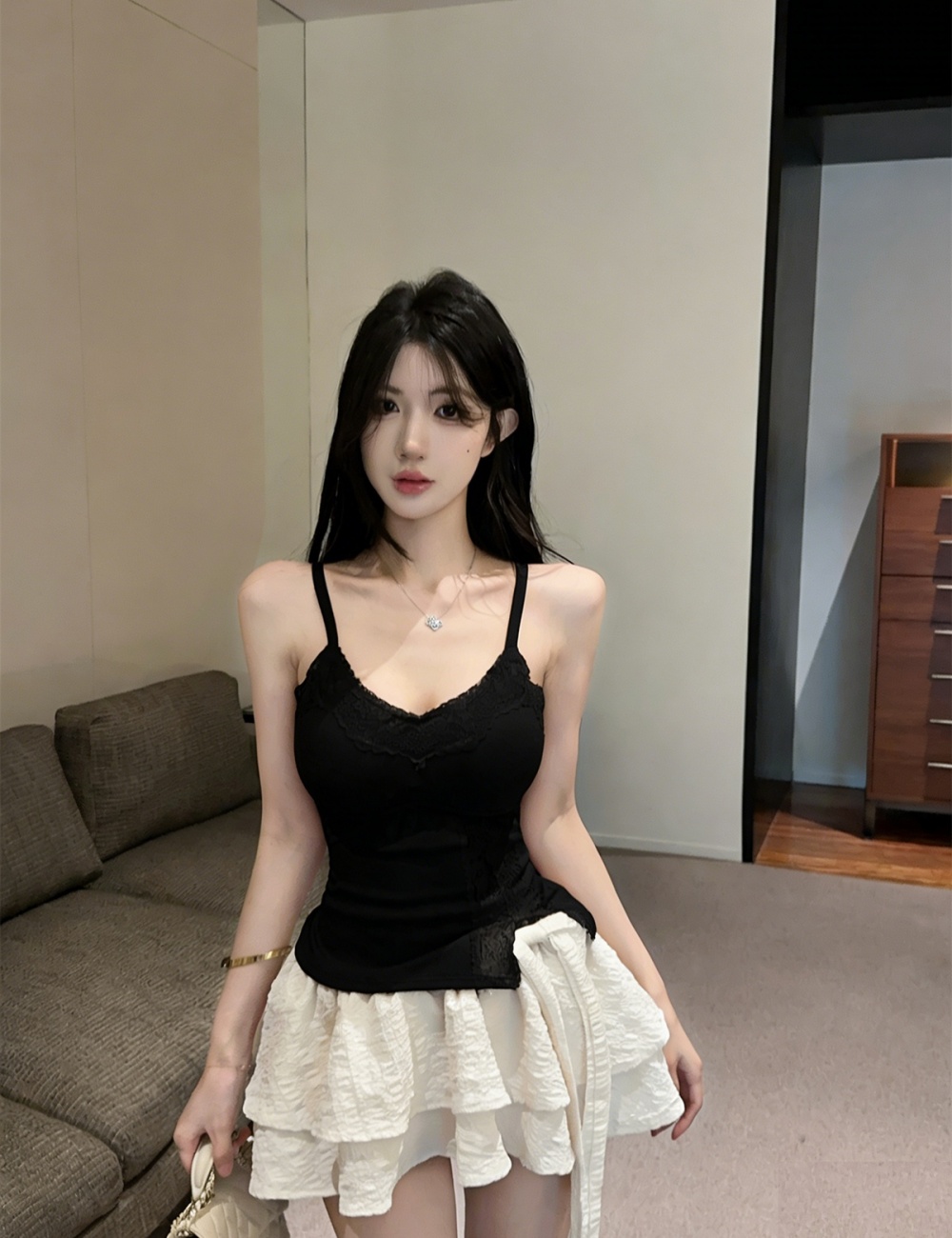 Sling spring with chest pad tops split lace vest for women