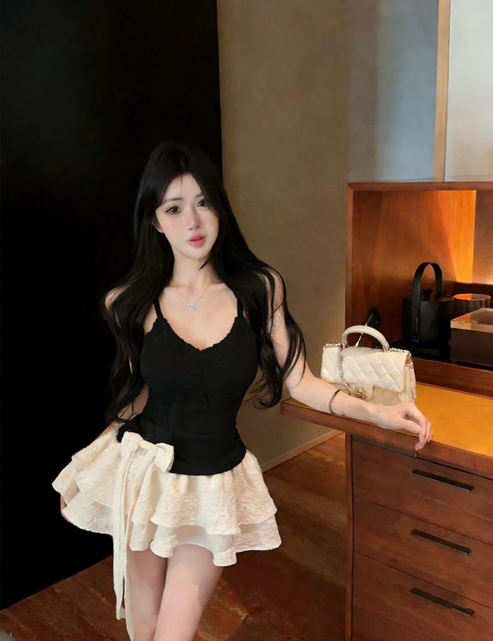 Sling spring with chest pad tops split lace vest for women