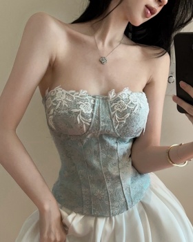 Colors jacquard lace tops wrapped chest enticement corset