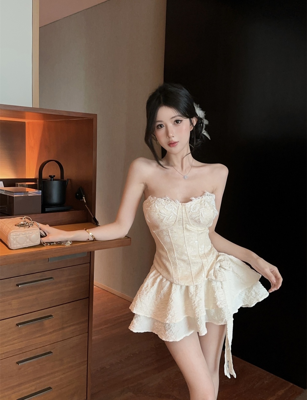 Colors jacquard lace tops wrapped chest enticement corset