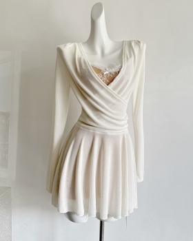 Pseudo-two enticement lace temperament dress