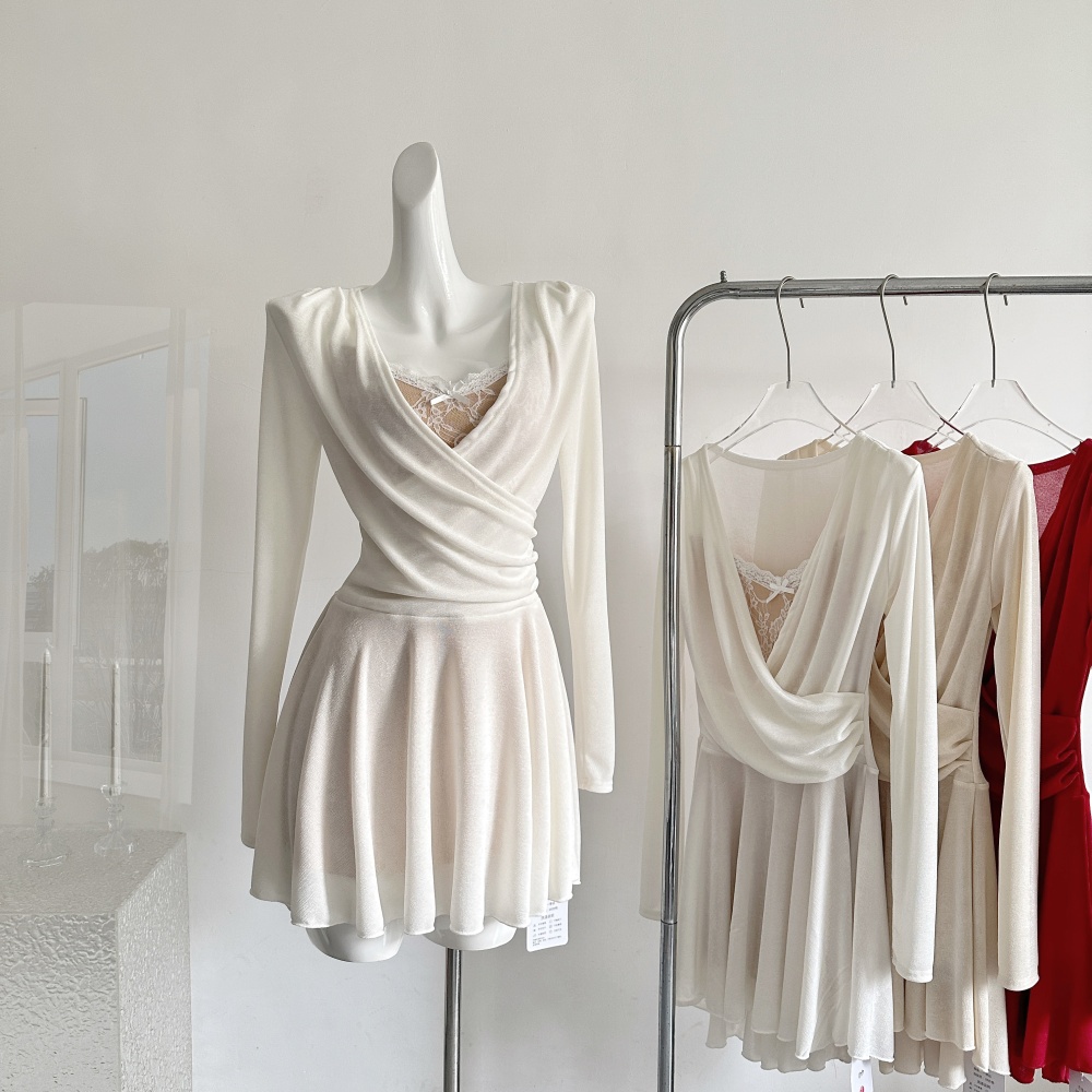 Pseudo-two enticement lace temperament dress