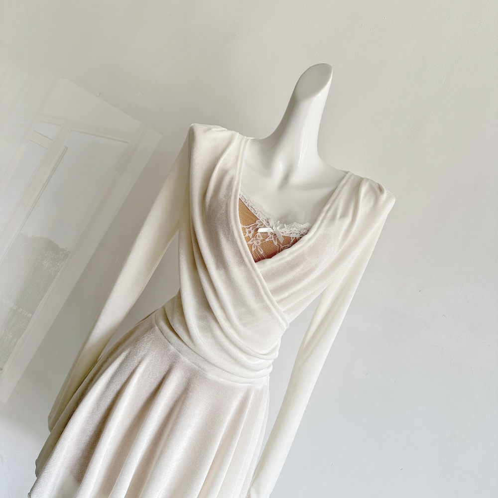 Pseudo-two enticement lace temperament dress