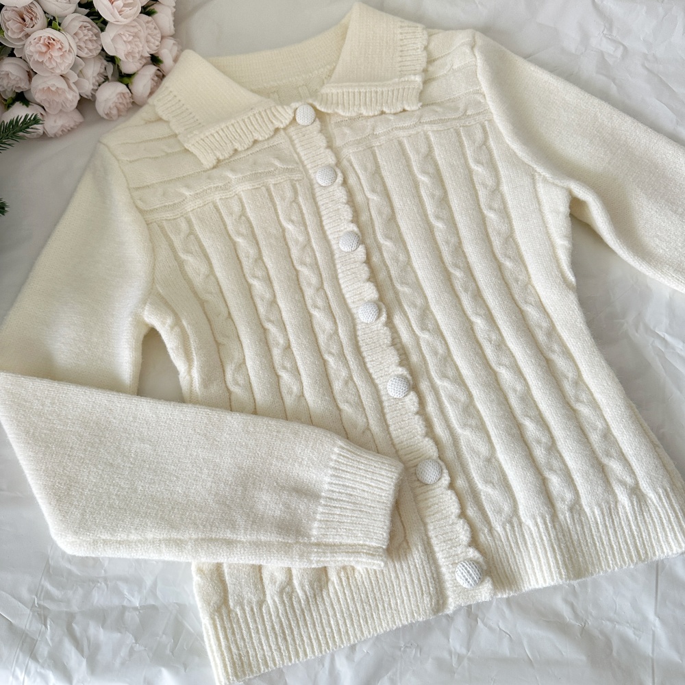 Twist white long skirt knitted temperament cardigan a set