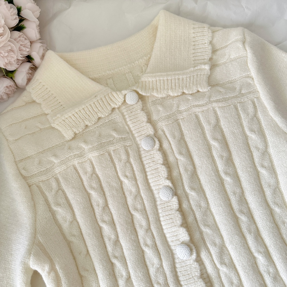 Twist white long skirt knitted temperament cardigan a set