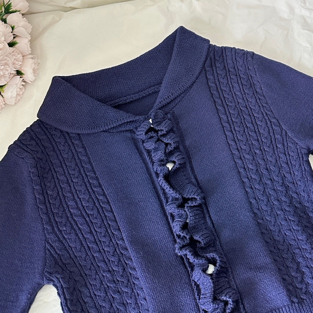 Bow sweater navy-blue short skirt