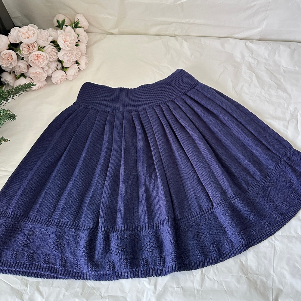Bow sweater navy-blue short skirt