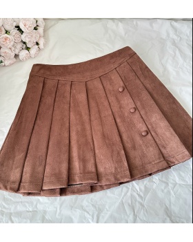 Suede skirt pleated short skirt