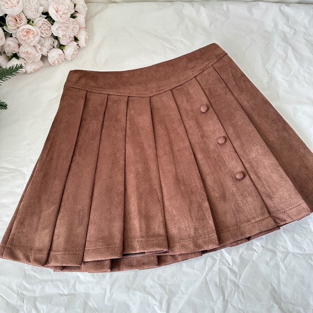 Suede skirt pleated short skirt