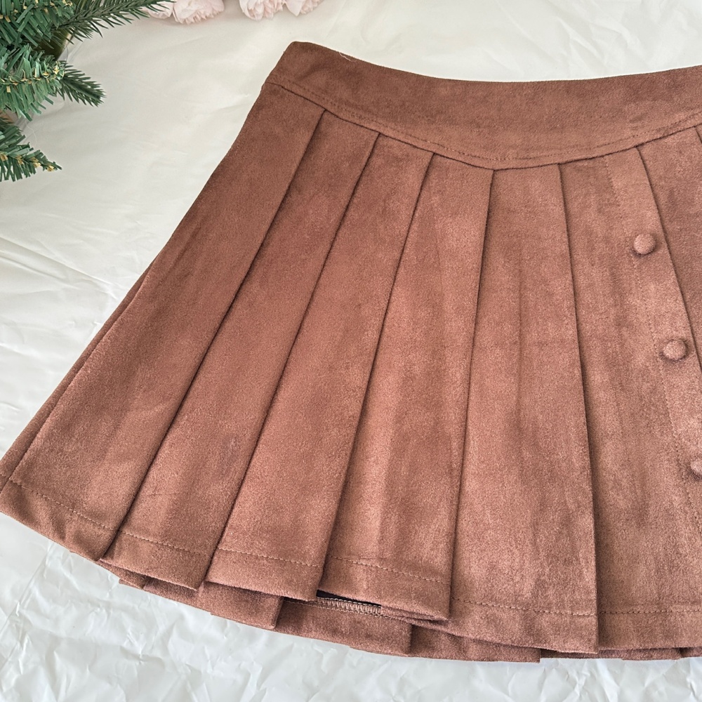 Suede skirt pleated short skirt