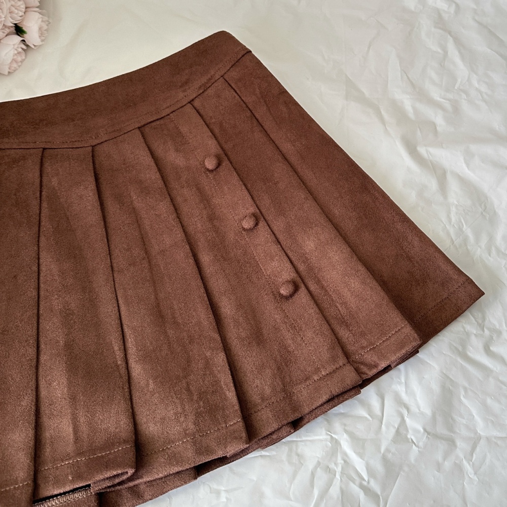 Suede skirt pleated short skirt