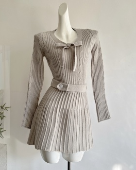 Knitted temperament tops wool short skirt a set for women