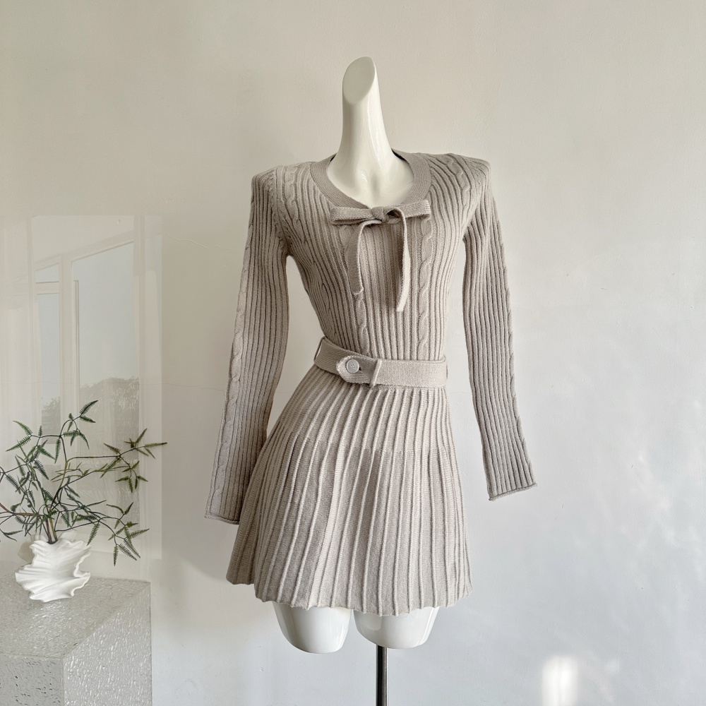 Knitted temperament tops wool short skirt a set for women