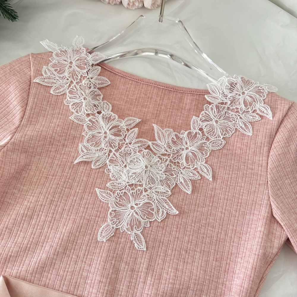 V-neck knitted cake gauze dress