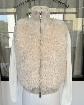 Cstand collar splice waistcoat hooded elmo sweater