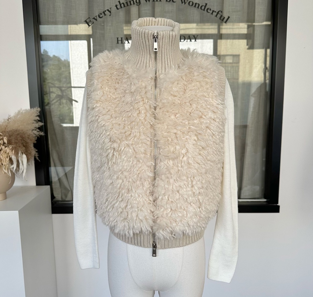 Cstand collar splice waistcoat hooded elmo sweater