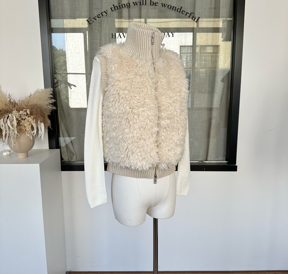 Cstand collar splice waistcoat hooded elmo sweater