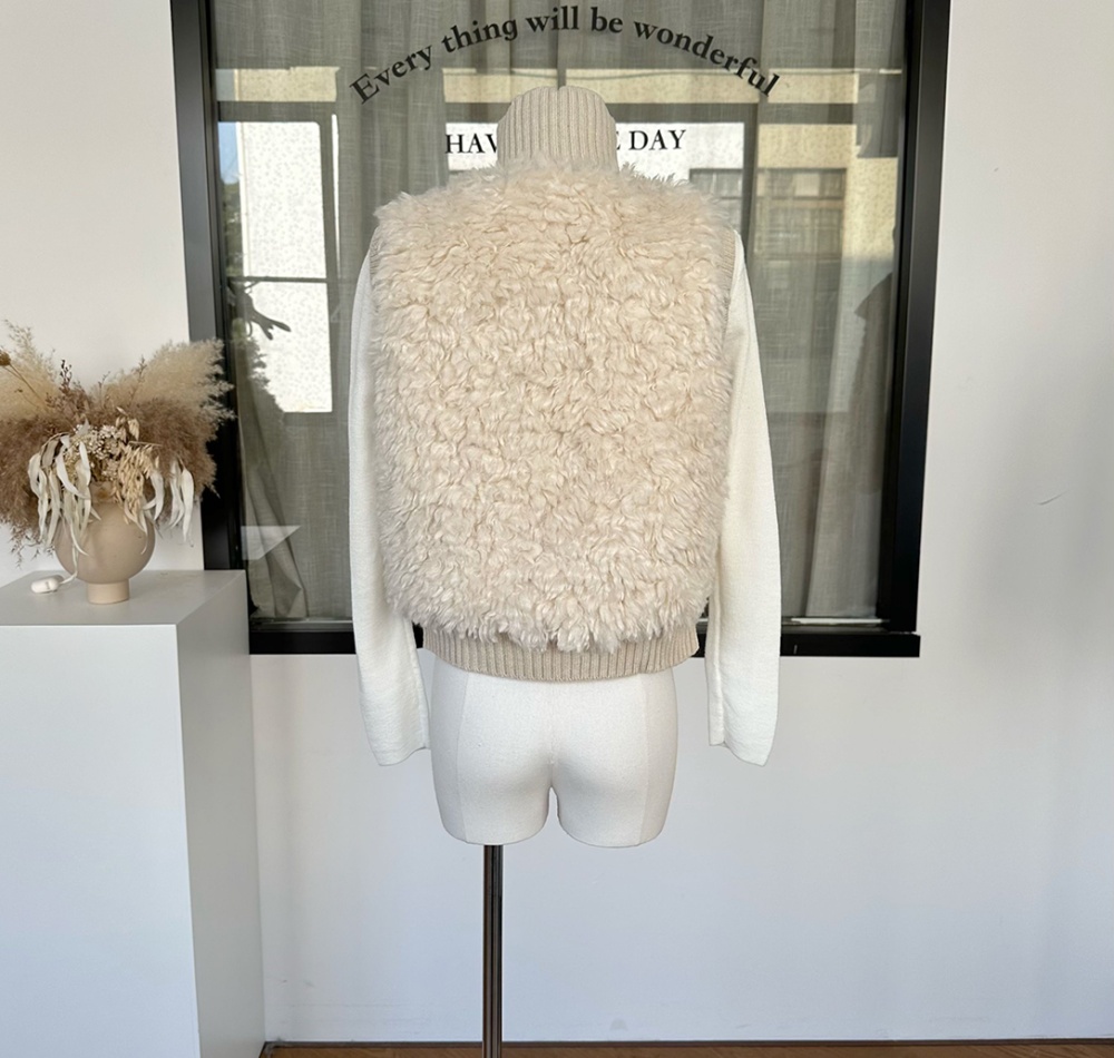 Cstand collar splice waistcoat hooded elmo sweater