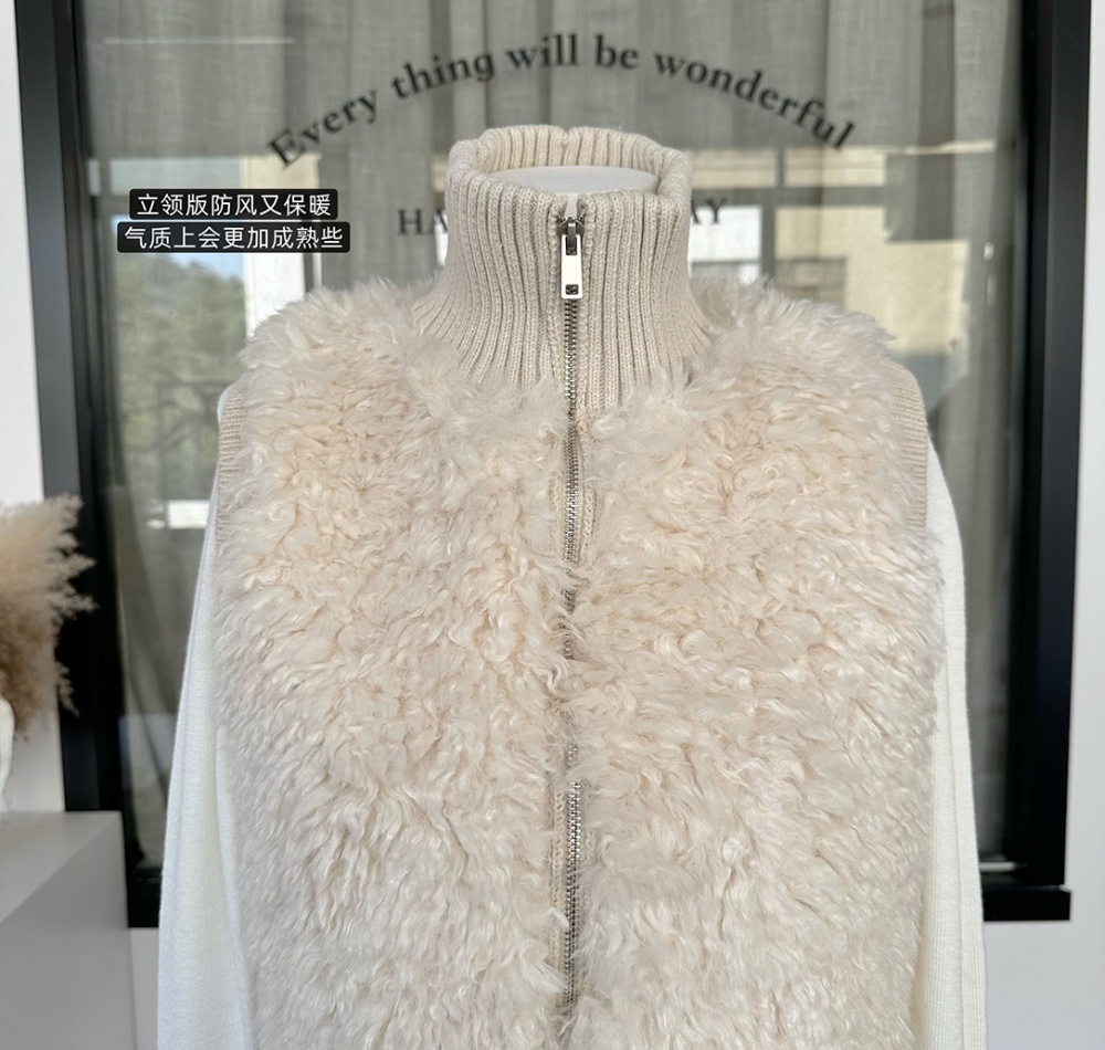 Cstand collar splice waistcoat hooded elmo sweater