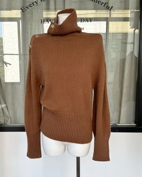 High collar brushed tops winter wool sweater for women