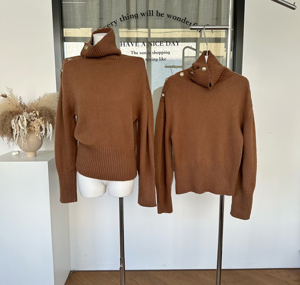 High collar brushed tops winter wool sweater for women