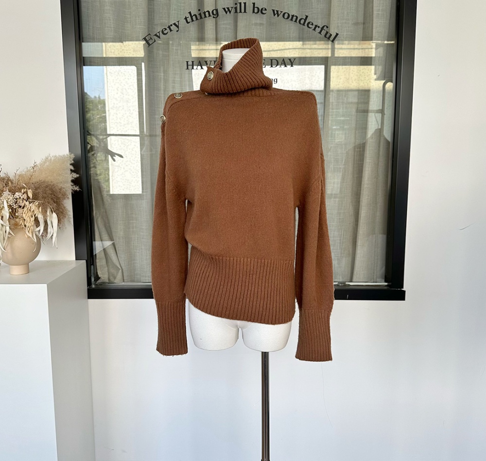 High collar brushed tops winter wool sweater for women