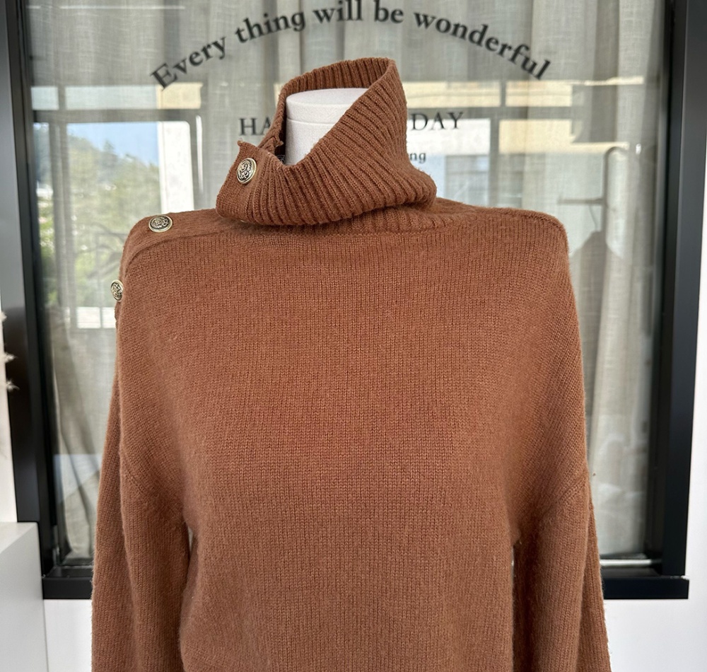 High collar brushed tops winter wool sweater for women