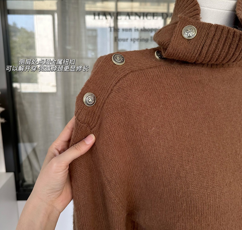 High collar brushed tops winter wool sweater for women